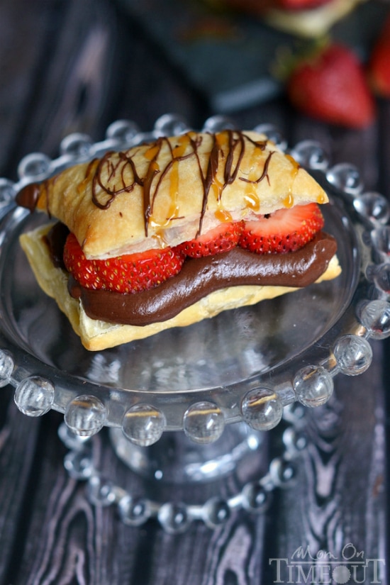 Chocolate Caramel and Strawberry Napoleons are perfectly elegant and take less than 20 minutes to prepare! | MomOnTimeout.com
