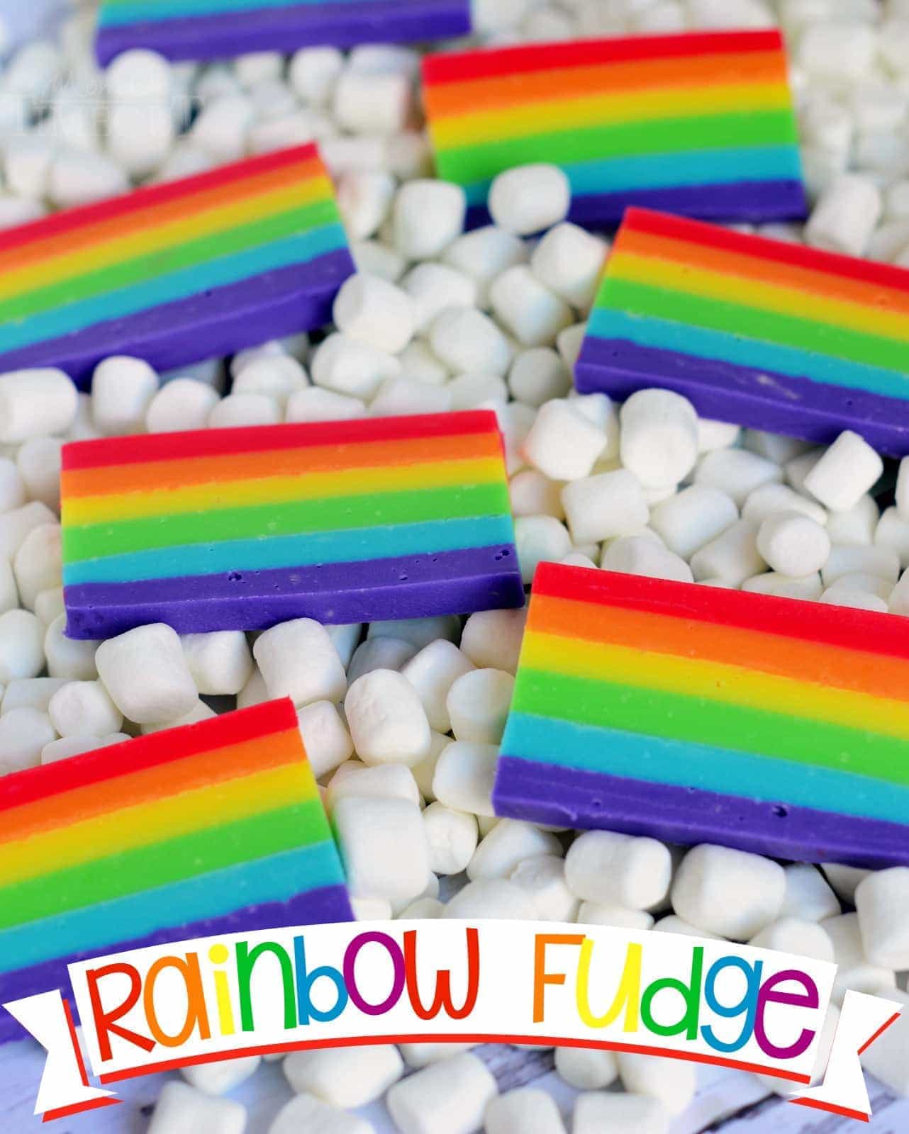  love how perfect this Easy Rainbow Fudge is for St. Patrick's Day, but it's also great for birthdays and for days when rainbows are a must. Best served on marshmallow clouds.