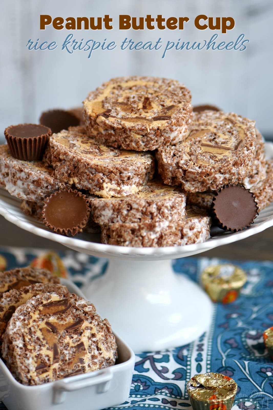 Cocoa Krispie Treats Pinwheels with peanut butter fudge filling