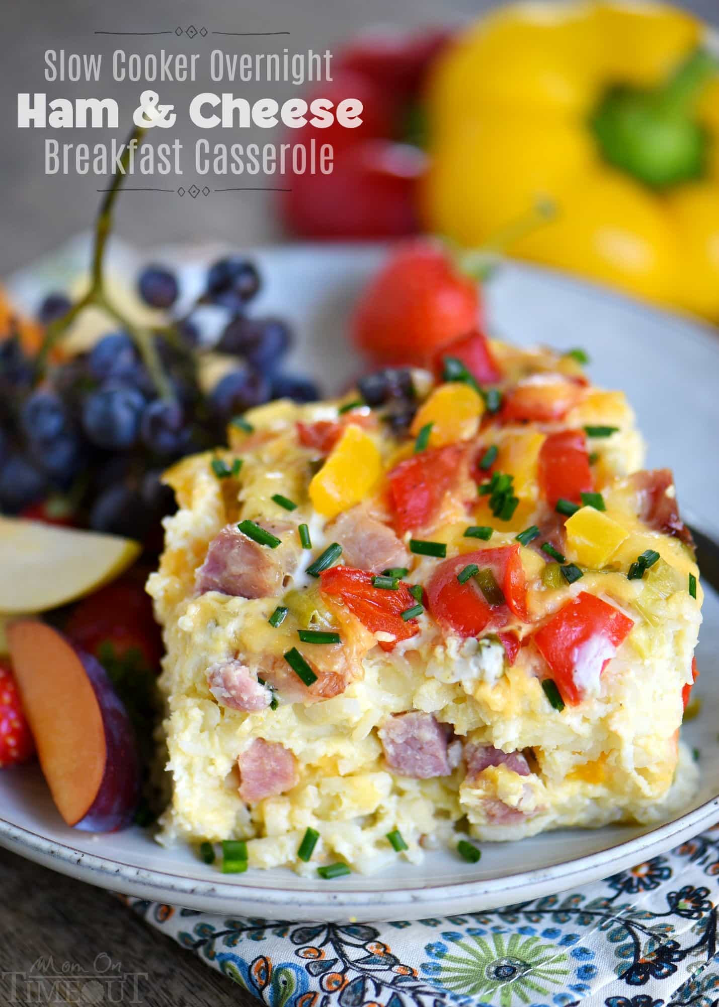 Slow Cooker Overnight Ham and Cheese Breakfast Casserole - Mom On Timeout