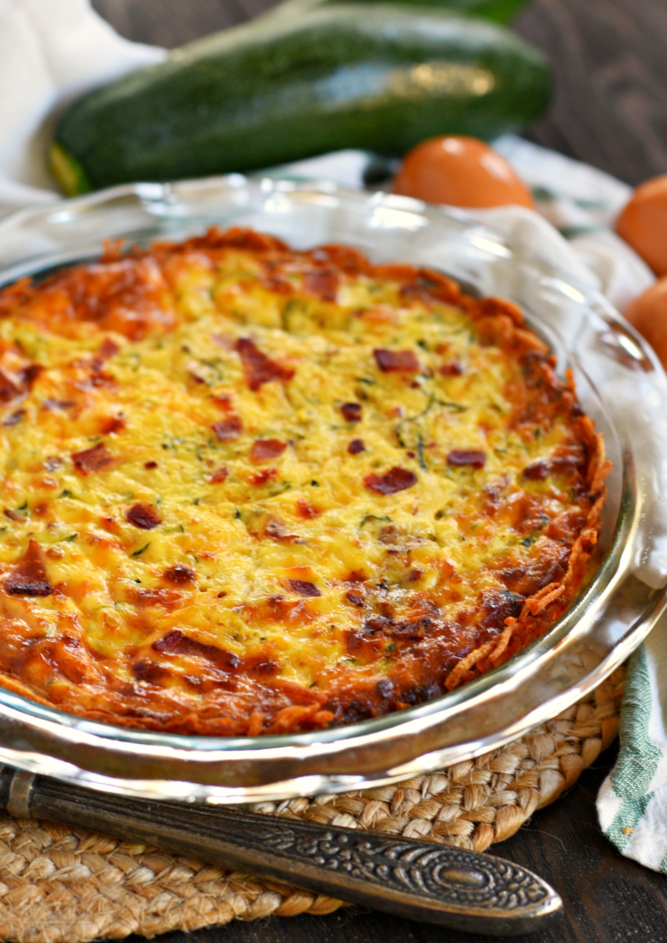 Zucchini Quiche with Hashbrown Crust - Sweet Savory and Steph