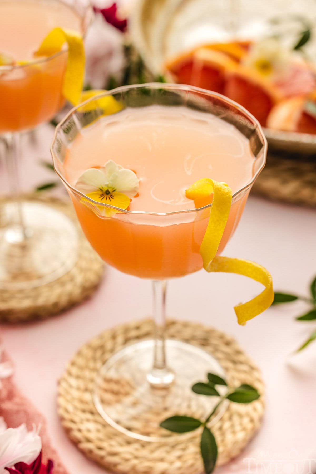 French Blonde Cocktail in a glass with garnishes.