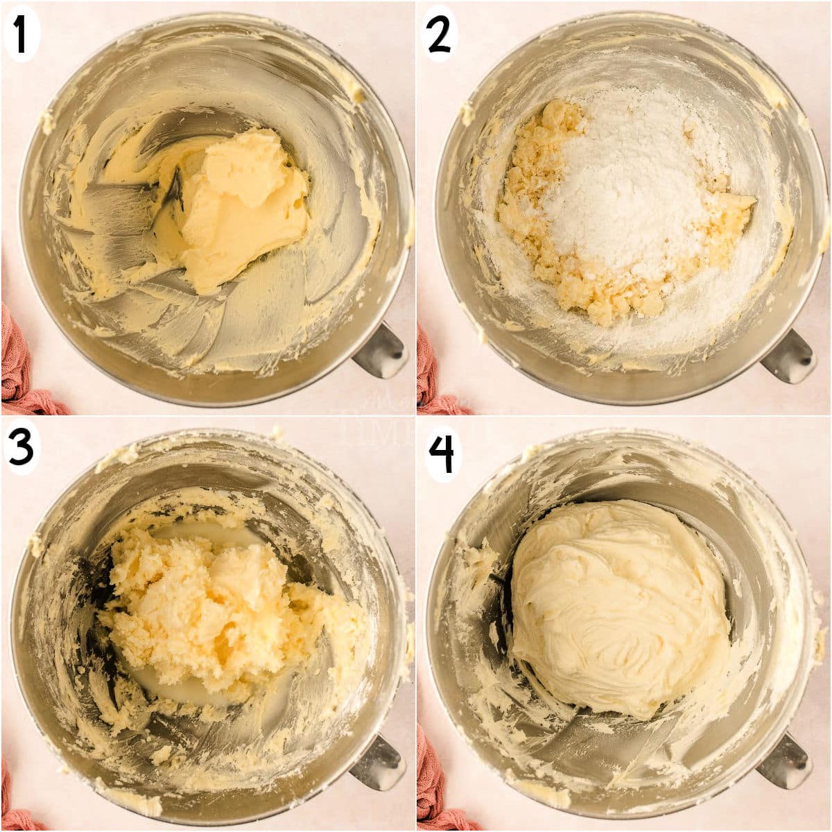 Collage of process shots that show how to make lemon buttercream.
