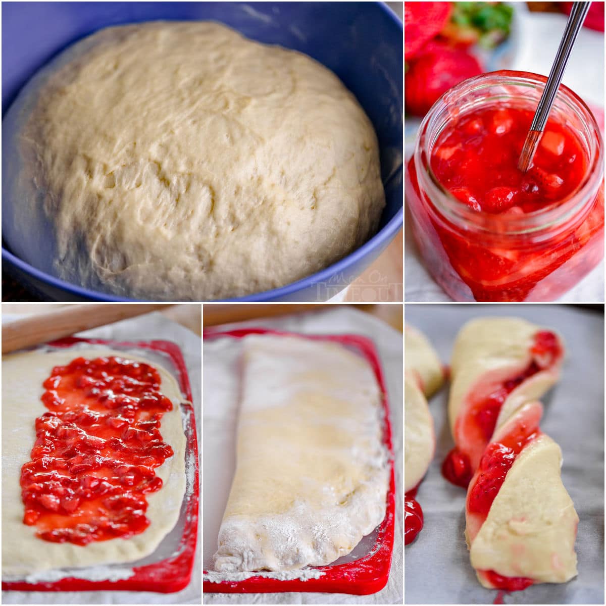 Process shots that show how to make strawberry twists.