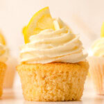 Side view of a lemon cupcake.