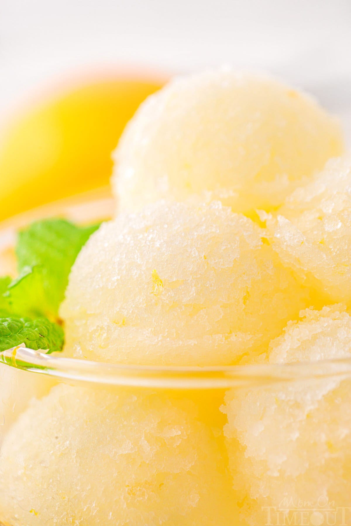 Close up photo of lemon sorbet.