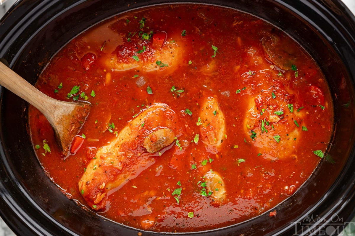 Chicken Cacciatore in a slow cooker.